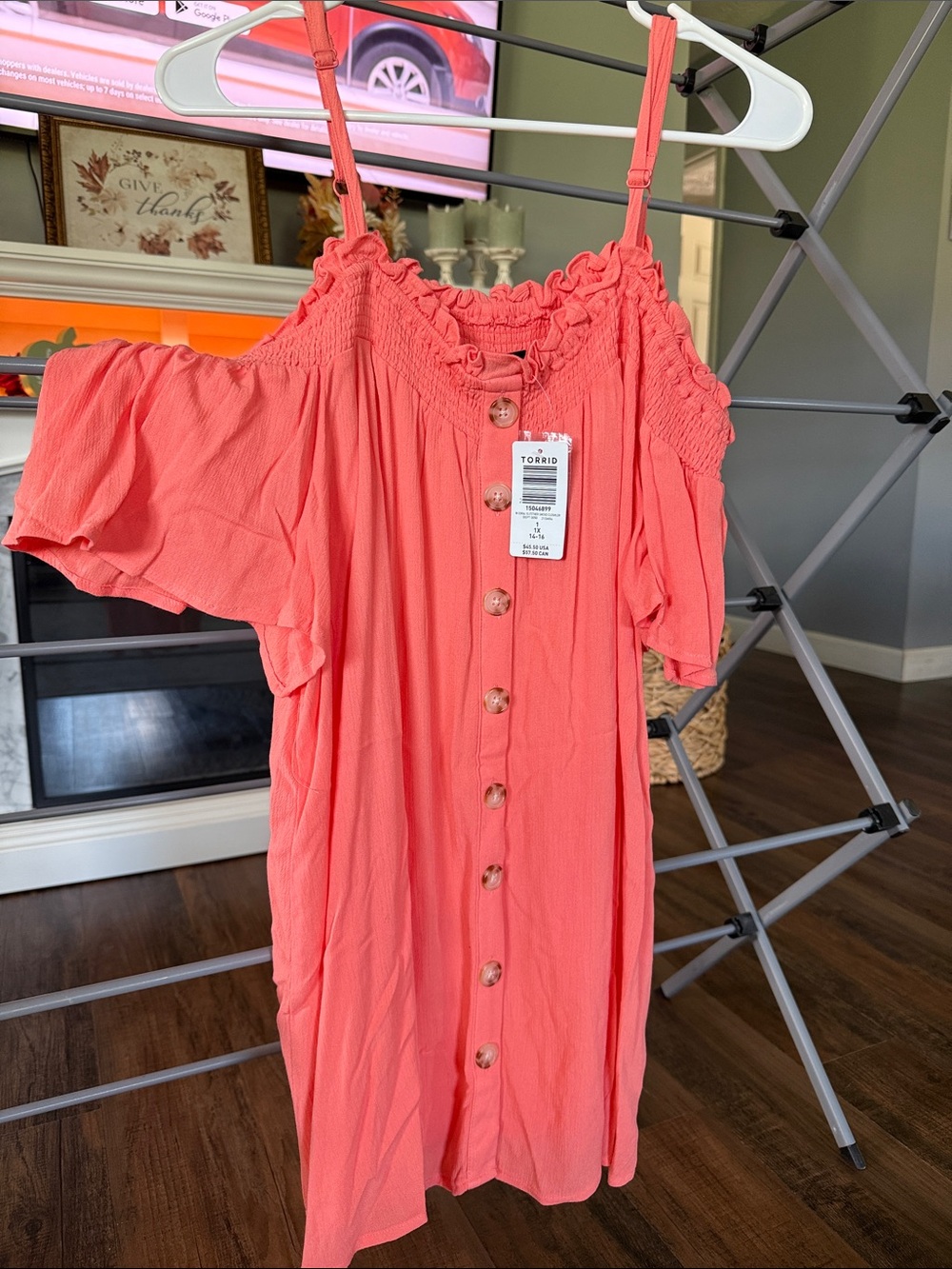 torrid Coral Off-Shoulder Button-Front top
